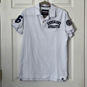 Superdry White Athletic Polo Shirt with Navy Accents
